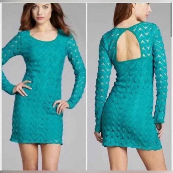 Free People Wild Thing Green Cutout Open Back Zigzag Tunic Dress - L - Picture 1 of 8